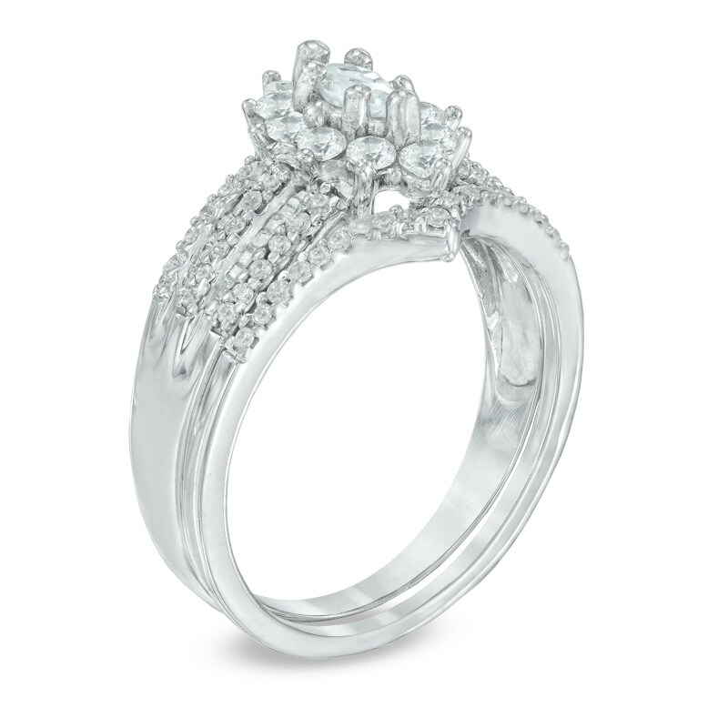 Main Image 2 of Previously Owned - 1 CT. T.W. Marquise Diamond Frame Bridal Set in 10K White Gold