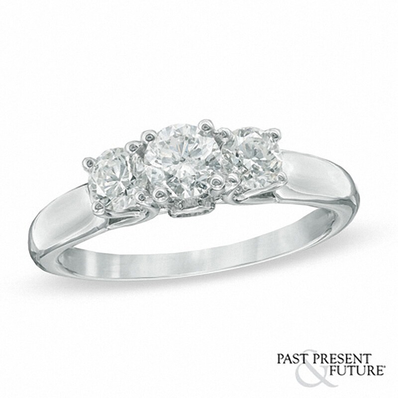 Main Image 1 of Previously Owned - 1 CT. T.W. Diamond Past Present Future® Engagement Ring in 14K White Gold (I/I2)