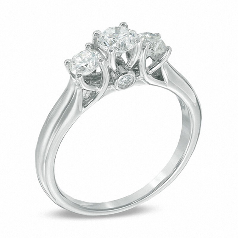 Main Image 2 of Previously Owned - 1 CT. T.W. Diamond Past Present Future® Engagement Ring in 14K White Gold (I/I2)