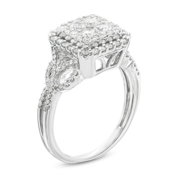 Previously Owned - 1 CT. T.w. Composite Diamond Frame Ring in 10K White Gold