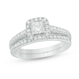 Previously Owned - 1 CT. T.W. Princess-Cut Diamond Frame Bridal Set in 14K White Gold