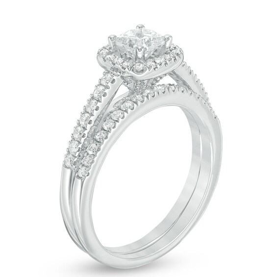Previously Owned - 1 CT. T.w. Princess-Cut Diamond Frame Bridal Set in 14K White Gold