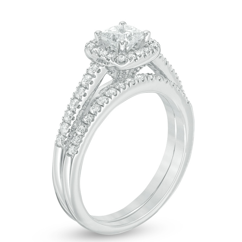Main Image 2 of Previously Owned - 1 CT. T.W. Princess-Cut Diamond Frame Bridal Set in 14K White Gold