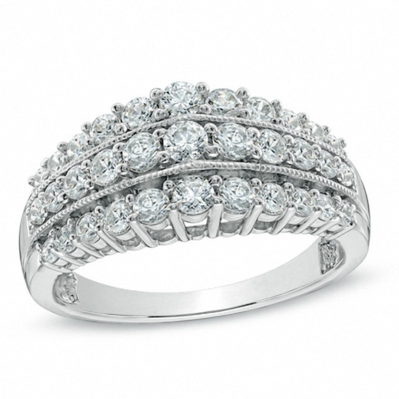 Previously Owned - 1 CT. T.w. Diamond Vintage-Style Multi-Row Anniversary Band in 10K White Gold