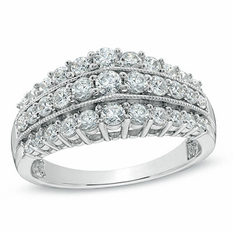 Main Image 1 of Previously Owned - 1 CT. T.W. Diamond Vintage-Style Multi-Row Anniversary Band in 10K White Gold
