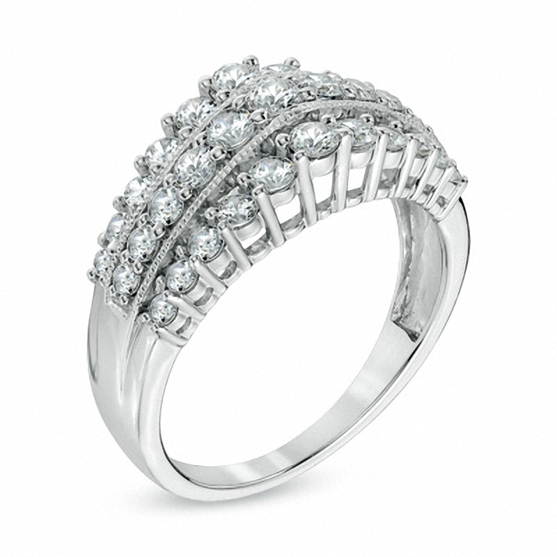 Main Image 2 of Previously Owned - 1 CT. T.W. Diamond Vintage-Style Multi-Row Anniversary Band in 10K White Gold