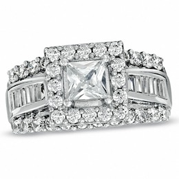 Previously Owned - 2-5/8 CT. T.W. Princess-Cut Diamond Frame Engagement Ring in 14K White Gold