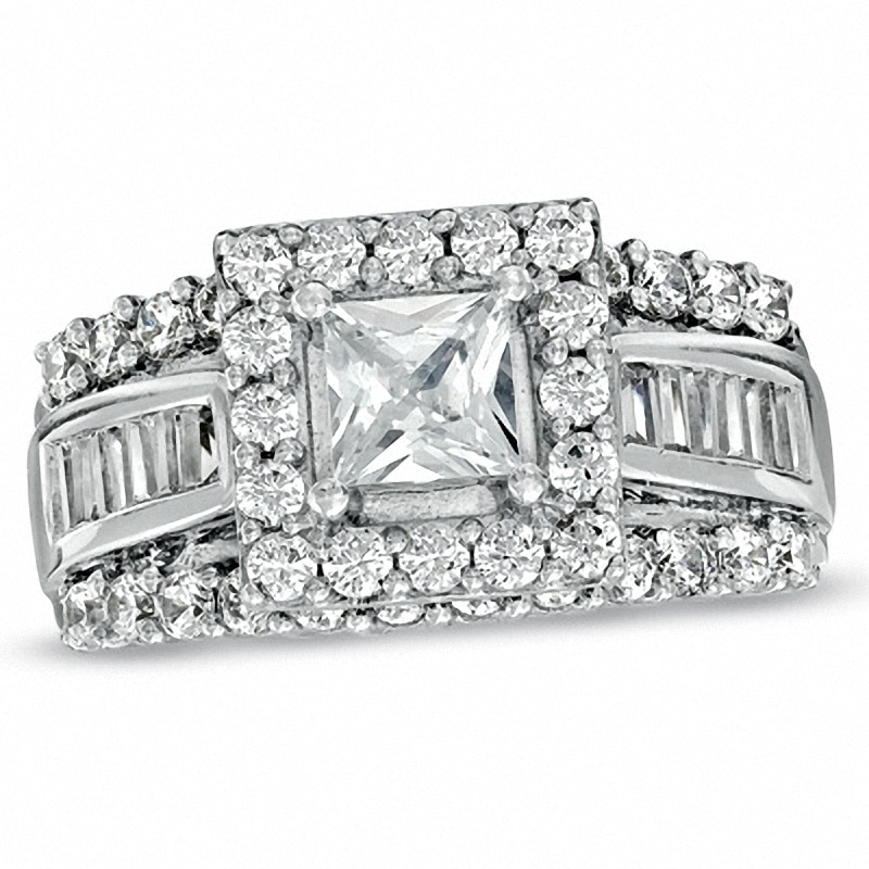 Main Image 1 of Previously Owned - 2-5/8 CT. T.W. Princess-Cut Diamond Frame Engagement Ring in 14K White Gold