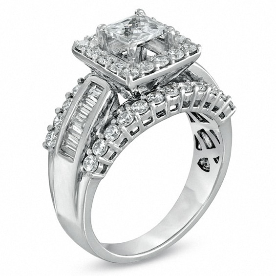 Previously Owned - 2-5/8 CT. T.w. Princess-Cut Diamond Frame Engagement Ring in 14K White Gold