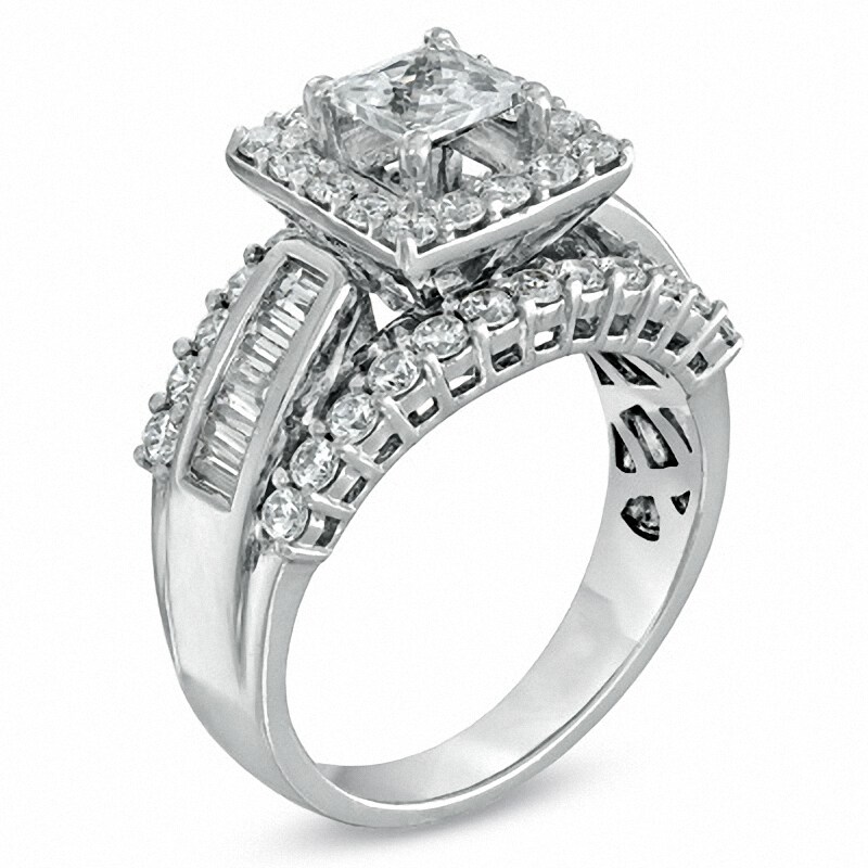 Main Image 2 of Previously Owned - 2-5/8 CT. T.W. Princess-Cut Diamond Frame Engagement Ring in 14K White Gold