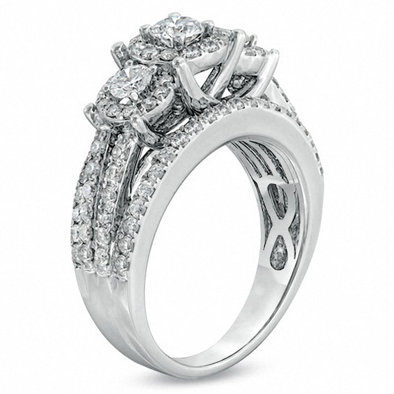 Previously Owned - 1-1/2 CT. T.w. Diamond Three Stone Multi-Row Ring in 14K White Gold