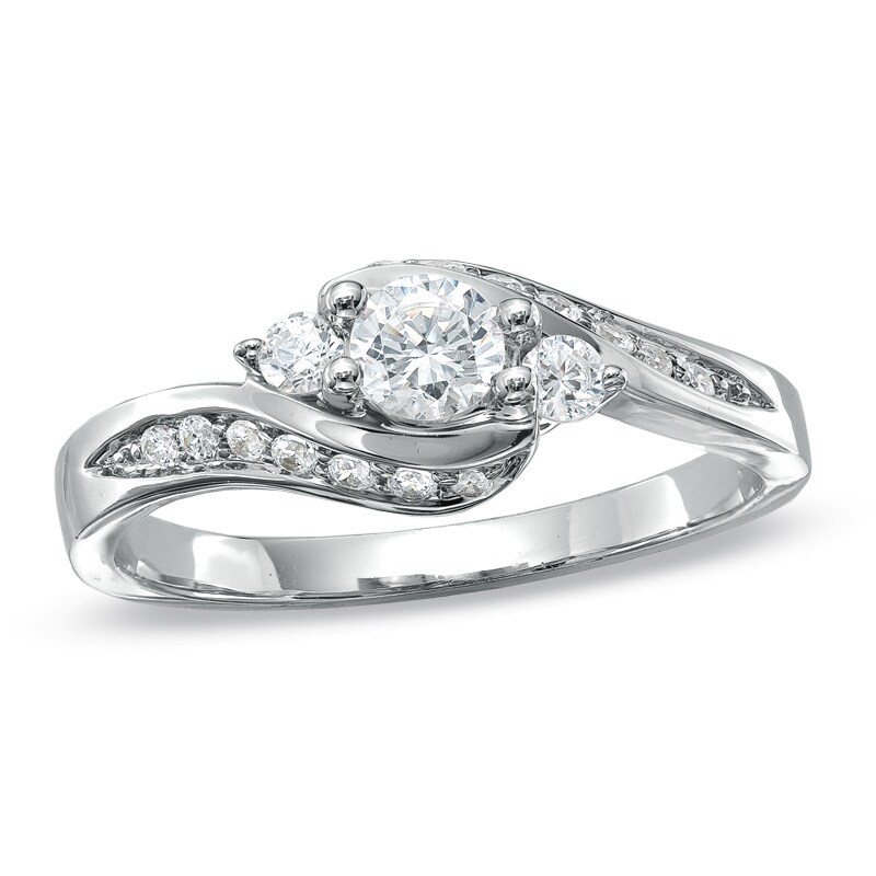 Main Image 1 of Previously Owned - 1/2 CT. T.W. Diamond Three Stone Swirl Ring in 10K White Gold