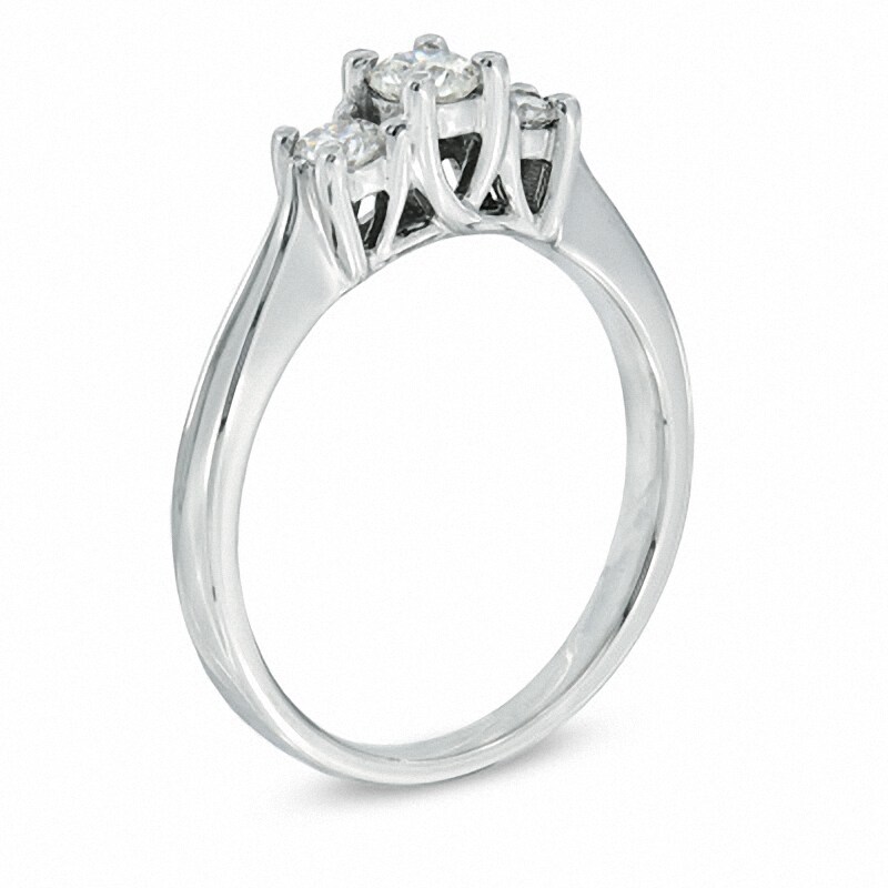 Main Image 2 of Previously Owned - 1/2 CT. T.W. Diamond Three Stone Ring in 14K White Gold (I/I2)