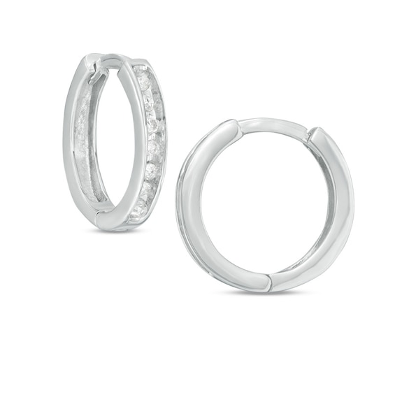 Previously Owned - 1/10 CT. T.w. Diamond Huggie Hoop Earrings in 10K White Gold