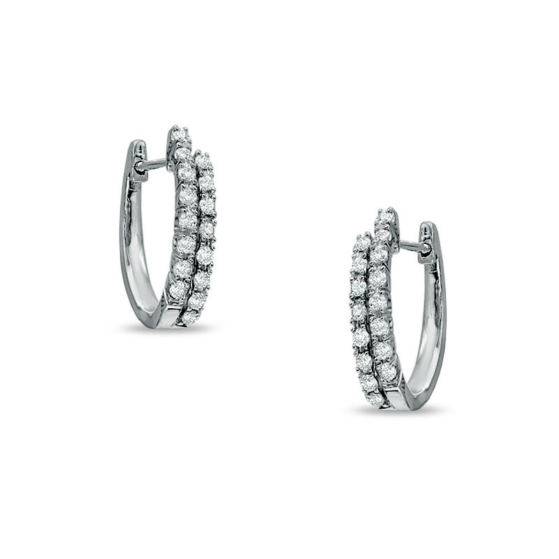 Main Image 1 of Previously Owned - 1/5 CT. T.W. Diamond Double Row Hoop Earrings in 10K White Gold