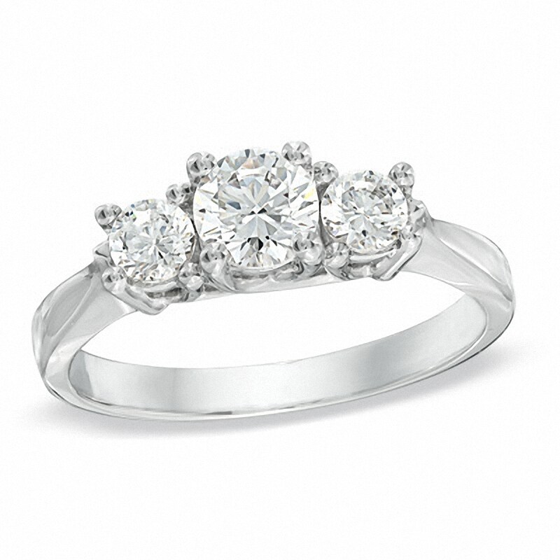 Main Image 1 of Previously Owned - 2 CT. T.W.  Diamond Three Stone Ring in 14K White Gold (I/I2)