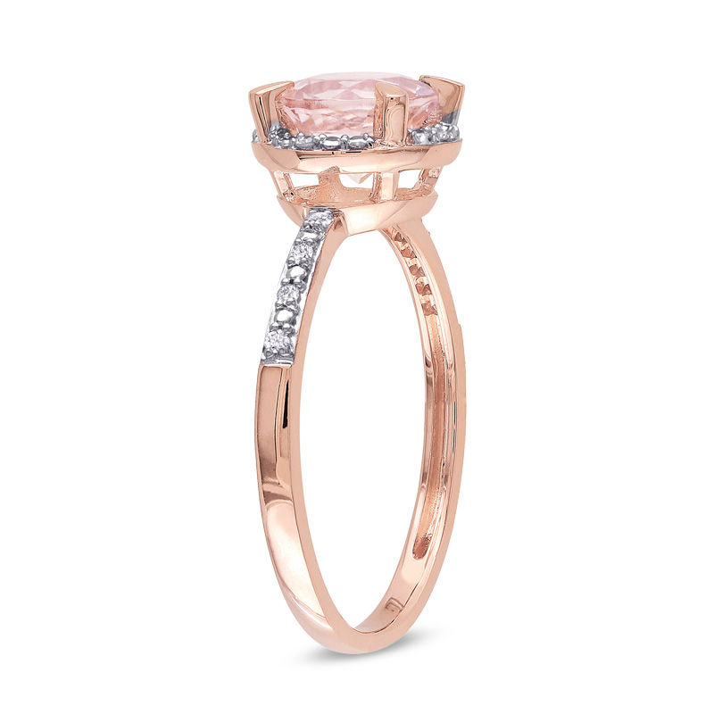 Main Image 2 of Previously Owned - 7.0mm Morganite and Diamond Accent Engagement Ring in 10K Rose Gold