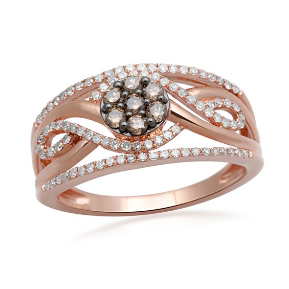 Previously Owned - 1/2 CT. T.w. Champagne and White Diamond Cluster Infinity Ring in 10K Rose Gold