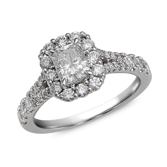 Previously Owned - 1-1/2 CT. T.w. Radiant-Cut Diamond Bridal Set in 14K White Gold (I/I1)