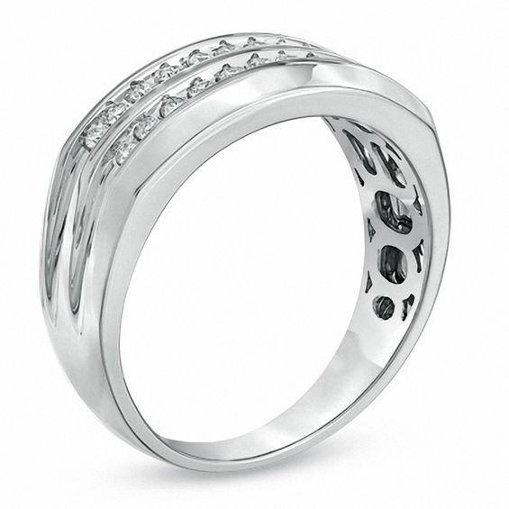 Previously Owned - Men's 1/2 CT. T.w. Diamond Double Row Anniversary Band in 10K White Gold