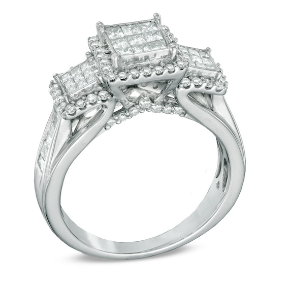 Previously Owned - 1 CT. T.w. Princess-Cut Composite Diamond Three Stone Engagement Ring in 10K White Gold