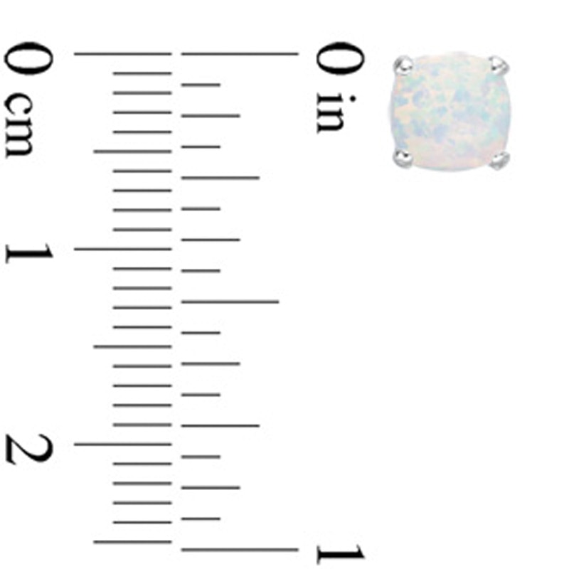 Main Image 2 of Previously Owned - 6.0mm Cushion-Cut Lab-Created Opal Stud Earrings in 10K White Gold