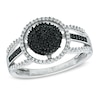 Thumbnail Image 1 of Previously Owned - 1/2 CT. T.W. Enhanced Black and White Diamond Frame Cluster Ring in 10K White Gold