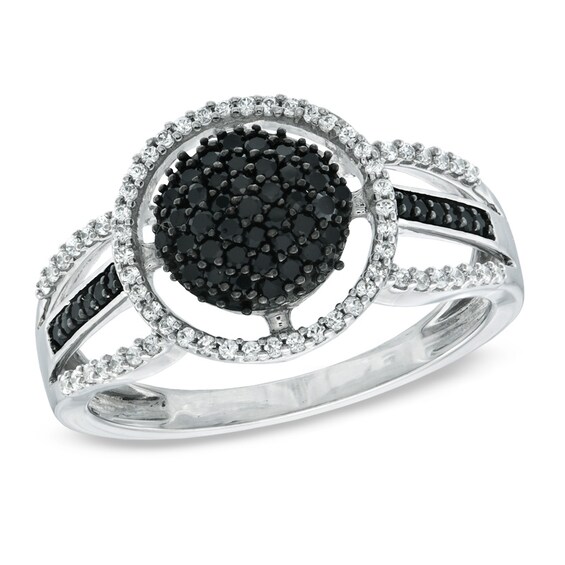 Previously Owned - 1/2 CT. T.w. Enhanced Black and White Diamond Frame Cluster Ring in 10K White Gold