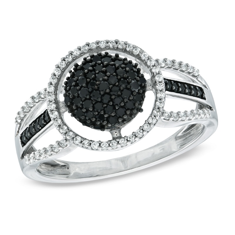 Main Image 1 of Previously Owned - 1/2 CT. T.W. Enhanced Black and White Diamond Frame Cluster Ring in 10K White Gold