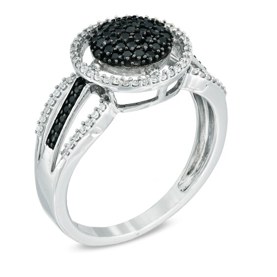 Previously Owned - 1/2 CT. T.w. Enhanced Black and White Diamond Frame Cluster Ring in 10K White Gold