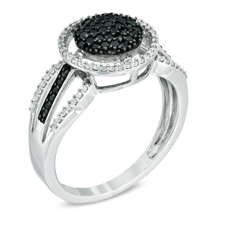 Main Image 2 of Previously Owned - 1/2 CT. T.W. Enhanced Black and White Diamond Frame Cluster Ring in 10K White Gold