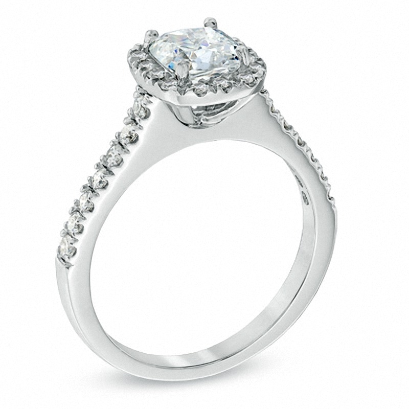 Main Image 2 of Previously Owned - 1-1/4 CT. T.W. Cushion-Cut Diamond Frame Engagement Ring in Platinum (H/SI2)