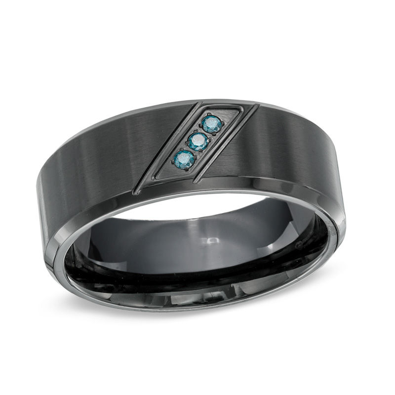 Main Image 1 of Previously Owned - 6.0mm Enhanced Blue Diamond Accent Black IP Stainless Steel Comfort Fit Wedding Band