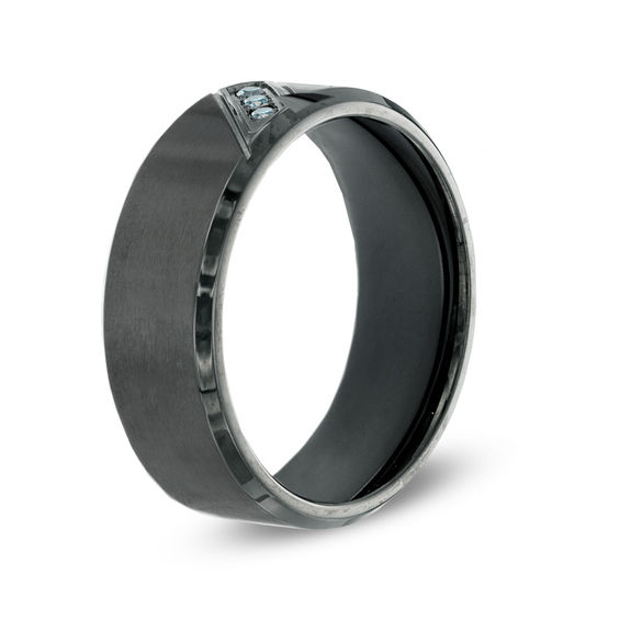 Previously Owned - 6.0mm Enhanced Blue Diamond Accent Black IP Stainless Steel Comfort Fit Wedding Band