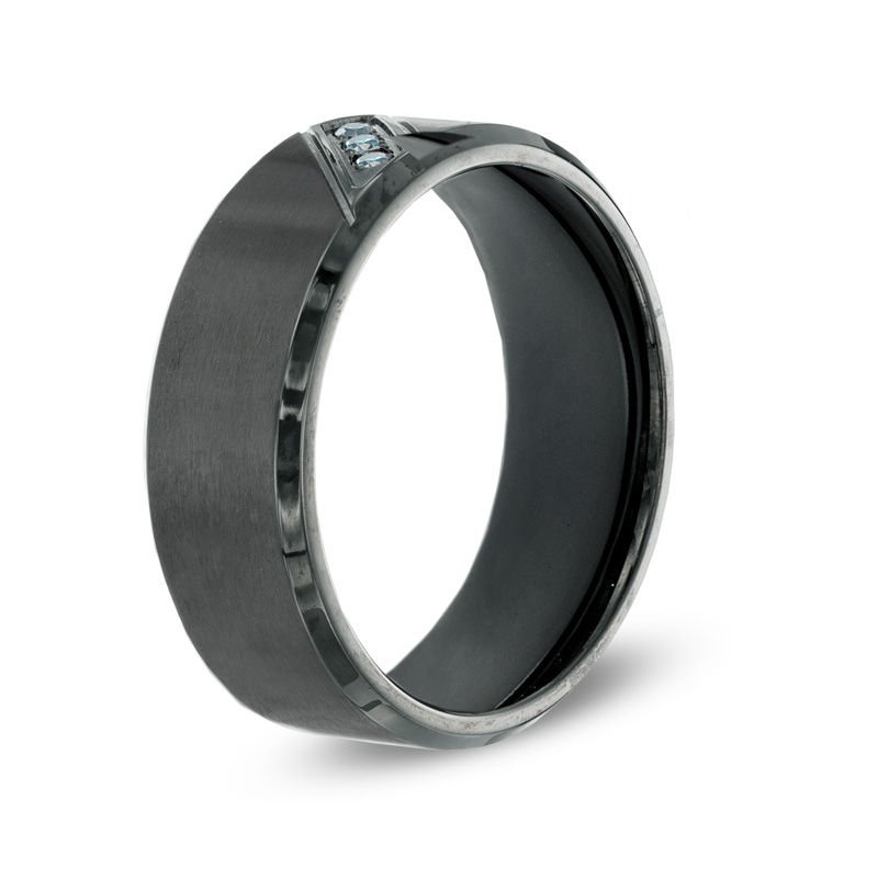 Main Image 2 of Previously Owned - 6.0mm Enhanced Blue Diamond Accent Black IP Stainless Steel Comfort Fit Wedding Band