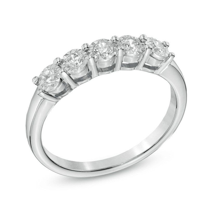 Main Image 2 of Previously Owned - 1/4 CT. T.W. Diamond Five Stone Band in 10K White Gold