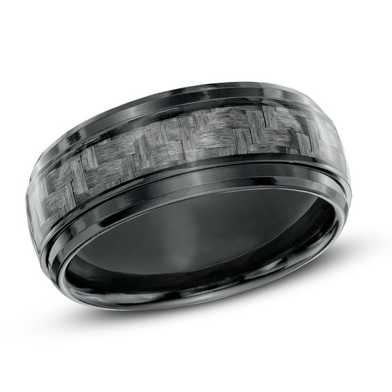 Previously Owned - 8.0mm Grey Carbon Fiber Comfort Fit Black Titanium Wedding Band