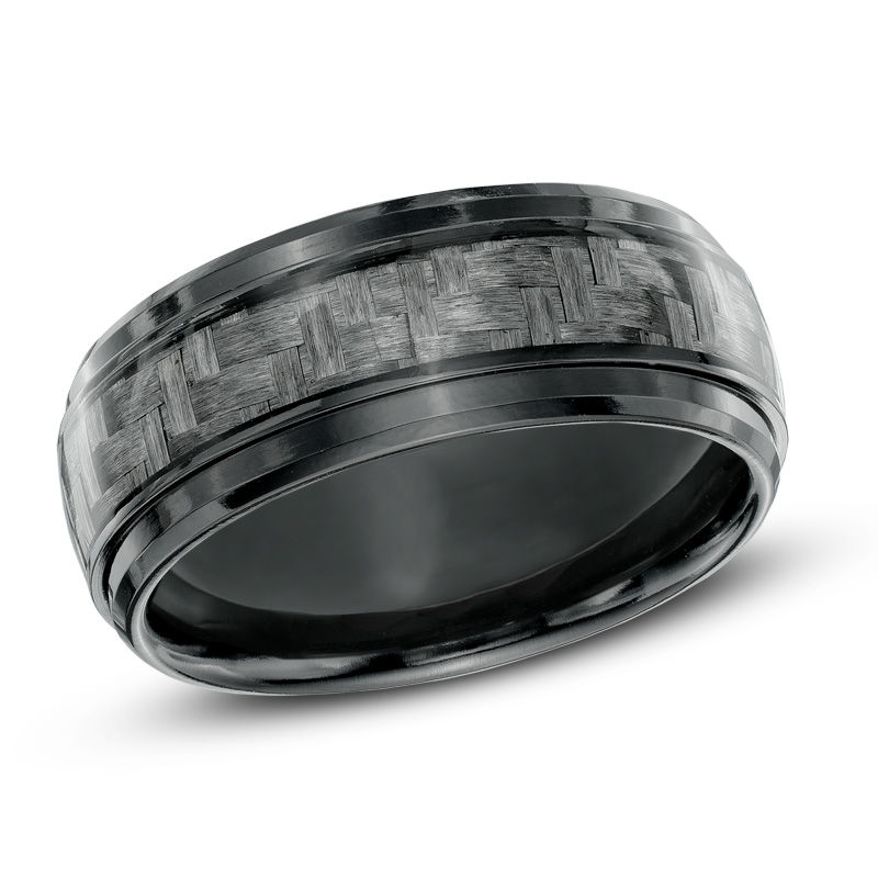 Main Image 1 of Previously Owned - 8.0mm Grey Carbon Fiber Comfort Fit Black Titanium Wedding Band