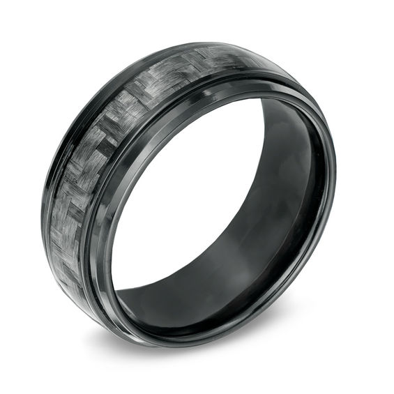 Previously Owned - 8.0mm Grey Carbon Fiber Comfort Fit Black Titanium Wedding Band