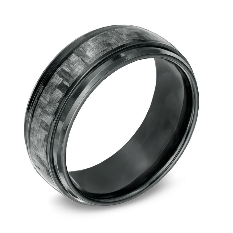 Main Image 2 of Previously Owned - 8.0mm Grey Carbon Fiber Comfort Fit Black Titanium Wedding Band