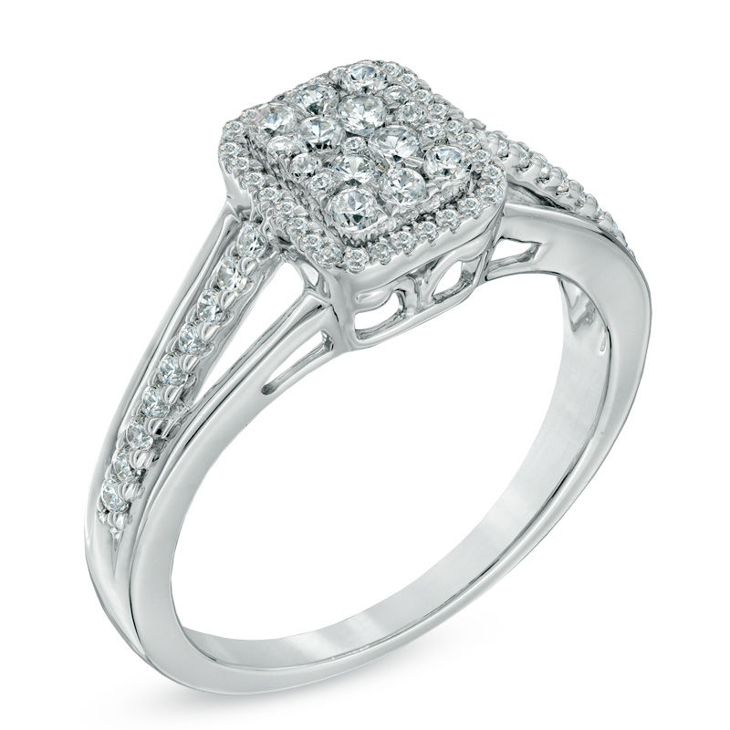 Main Image 2 of Previously Owned - 1/2 CT. T.W. Composite Diamond Square Split Shank Ring in 10K White Gold
