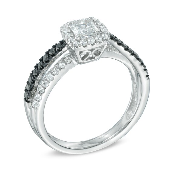 Previously Owned - 7/8 CT. T.w. Black and White Diamond Frame Twist Engagement Ring in 10K White Gold