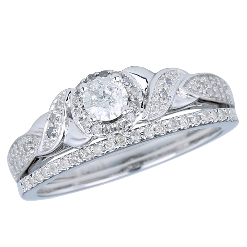 Main Image 1 of Previously Owned - 1/2 CT. T.W. Diamond Frame Bridal Set in 10K White Gold