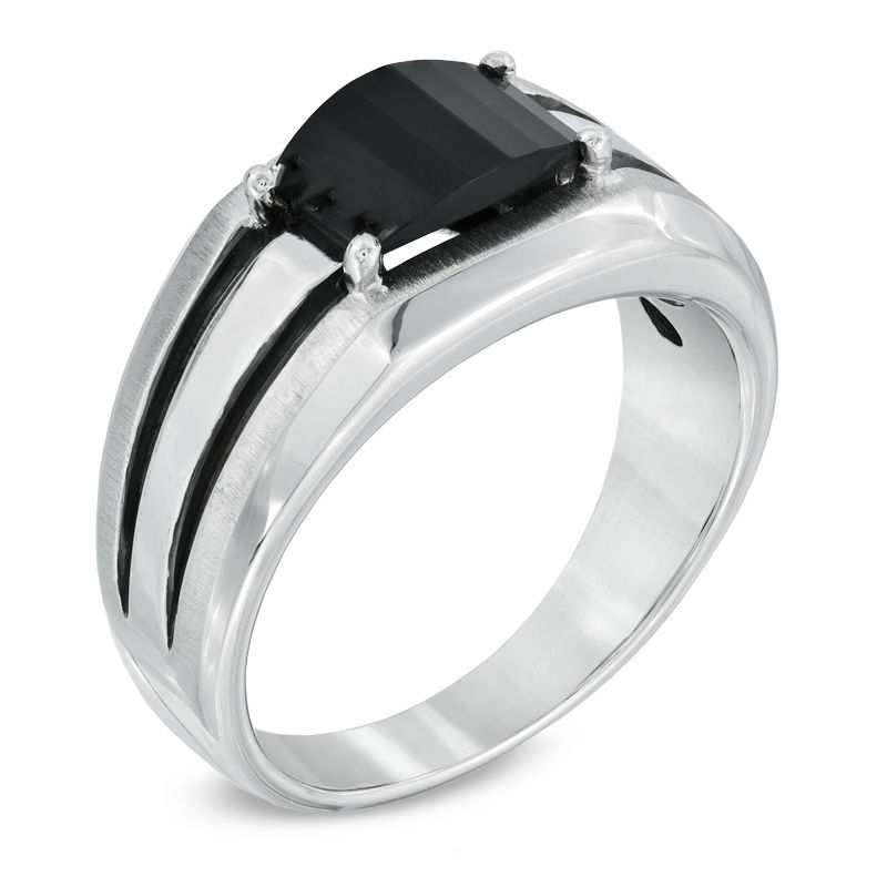 Main Image 2 of Previously Owned - Barrel-Cut Onyx Comfort Fit Ring in Sterling Silver