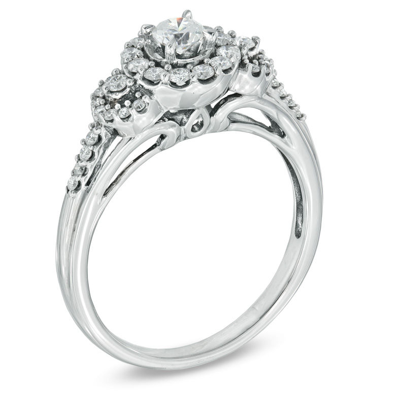 Previously Owned - 1/2 CT. T.W. Diamond Three Stone Frame Previously Owned - 1/2 CT. T.W. Diamond Three Stone Frame