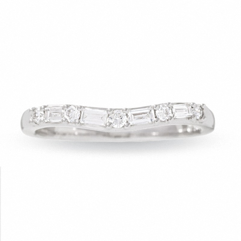 Main Image 1 of Previously Owned - 1/4 CT. T.W. Round and Baguette Diamond Solitaire Enhancer in 14K White Gold