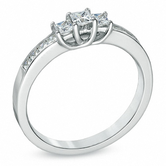 Previously Owned - 1 CT. T.w. Princess-Cut Diamond Three Stone Engagement Ring in 10K White Gold