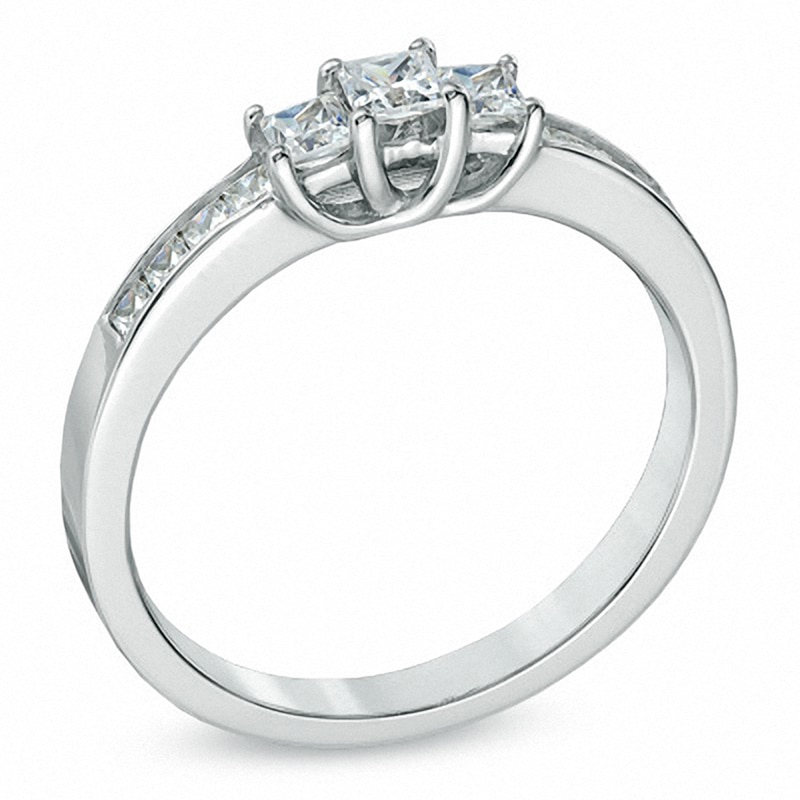 Main Image 2 of Previously Owned - 1 CT. T.W. Princess-Cut Diamond Three Stone Engagement Ring in 10K White Gold