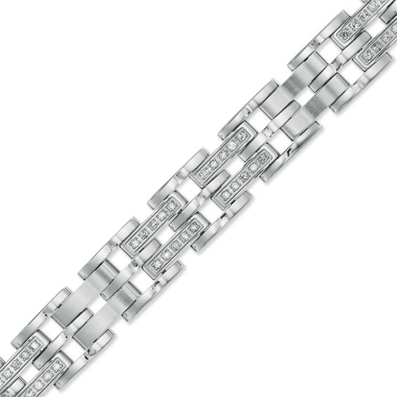 Previously Owned - 1 CT. T.w. Diamond Double Row Bracelet in Stainless Steel - 8.75"