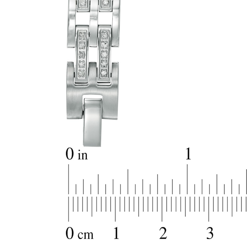 Main Image 2 of Previously Owned - Men's 1 CT. T.W. Diamond Double Row Bracelet in Stainless Steel - 8.75&quot;